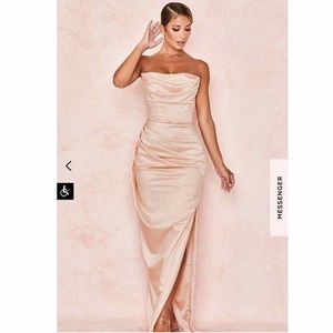 House of CB Adrienne Champagne Satin Strapless Gown